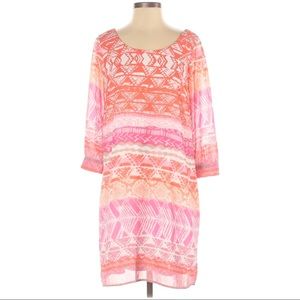 NWT Halo Neon Aztec Tribal Dress Slip On Quarter Sleeve Midi